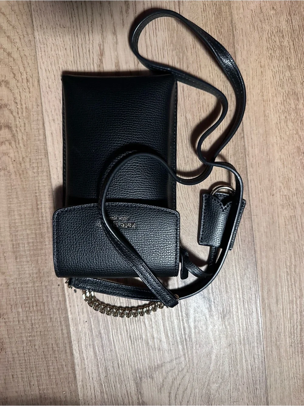 kate spade Black Pebbled Leather Key & Card Holder with Key Ring